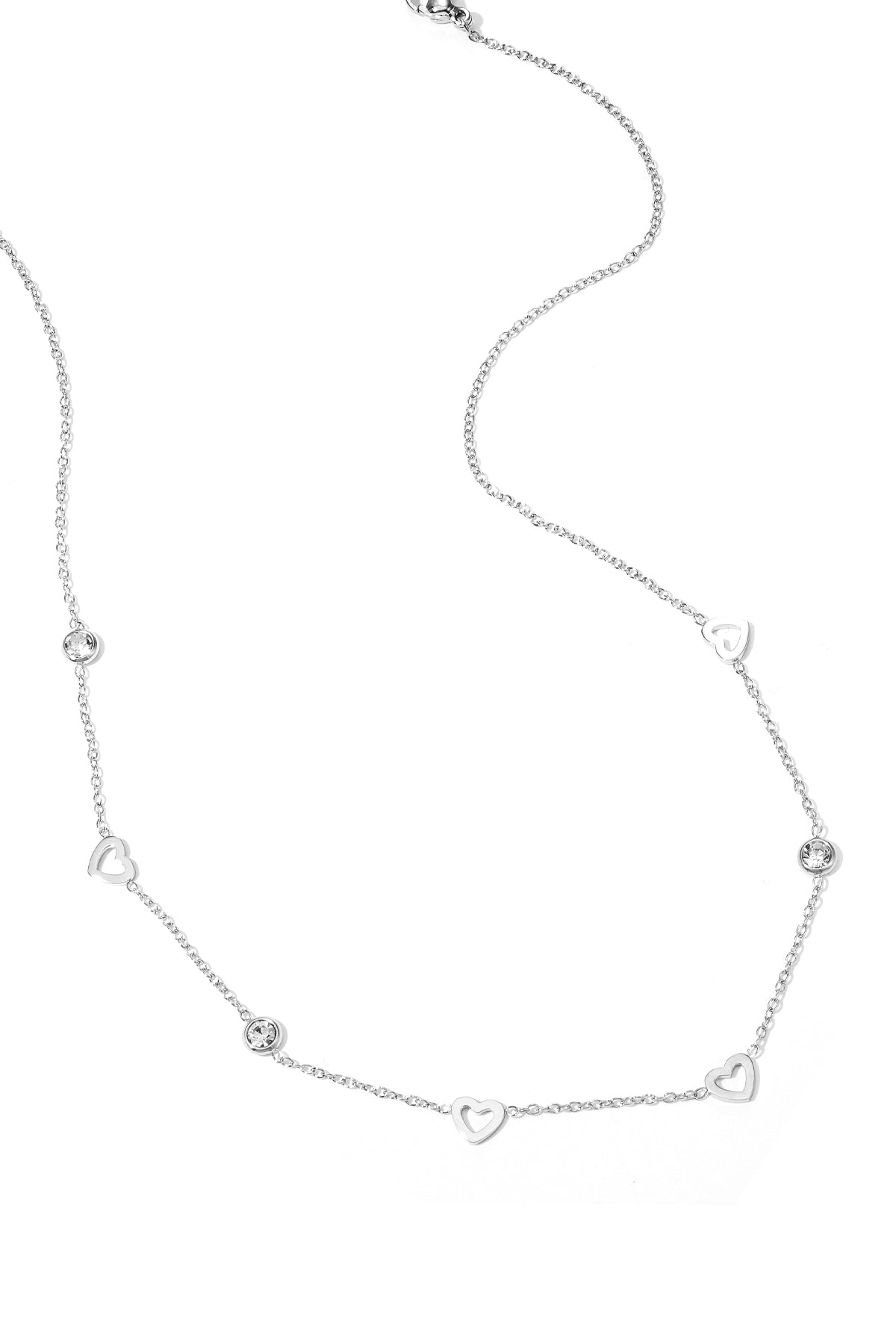 Ketting met hart en diamant bedels - roestvrij staal