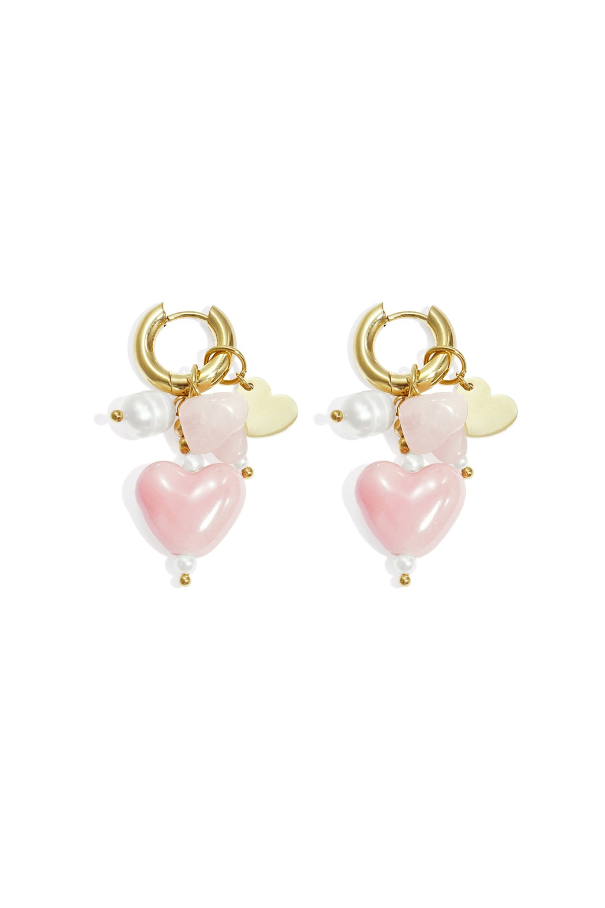 Oorbellen met kraal en hart charms